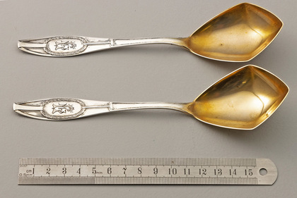 Jugendstil German Silver Serving Spoons (Pair) - Lazurus Posen